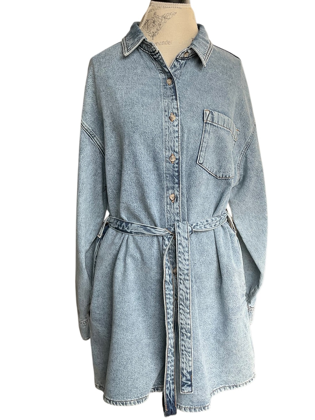 Good American Womenâs Romper Wash Denim With Belt Size Medium Nwt